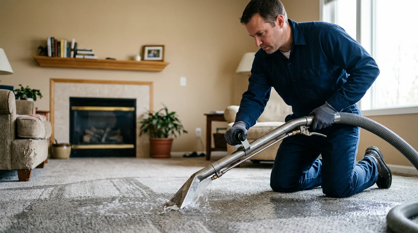 Water damage restoration technician working near North Webster, IN